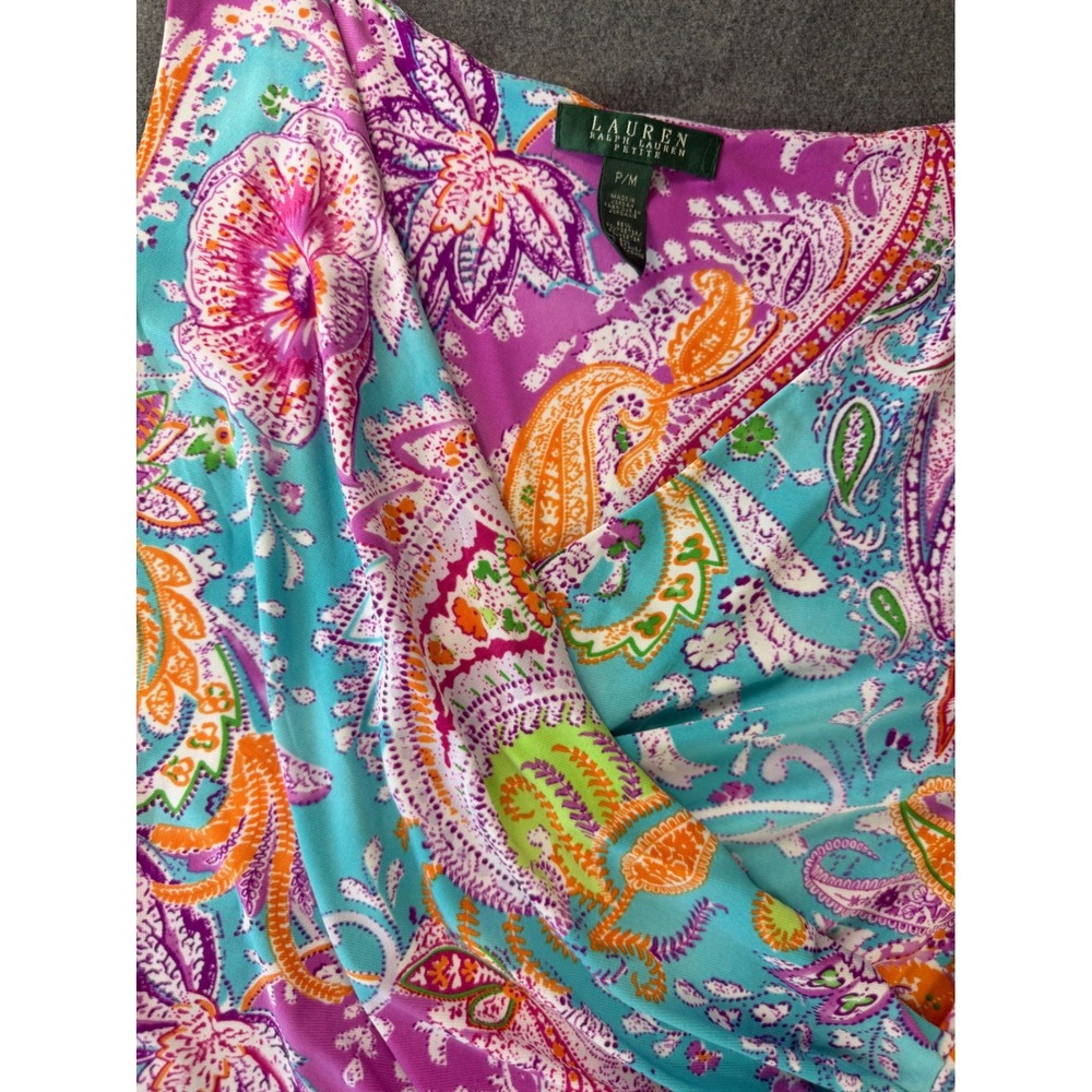 Lauren Ralph Lauren Dress Womens PM Multi Paisley Faux Wrap Sleeveless Midi